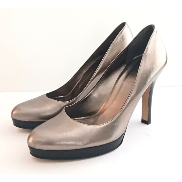 GUCCI Silver Blush Metallic Leather Platform Heels Sz 8 Made in Italy Wood Heel - Picture 4 of 16